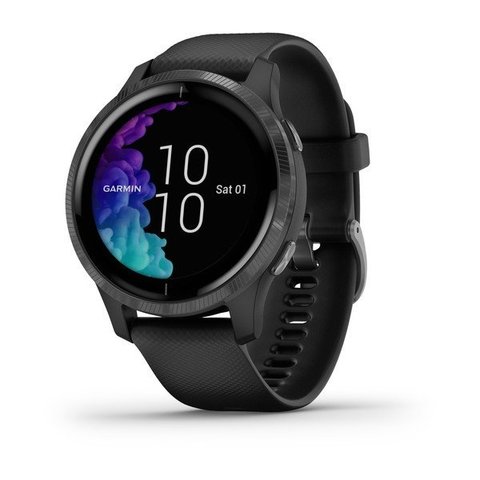 Garmin VENU - Slate Stainless Steel Bezel with Black Case and Silicone Band