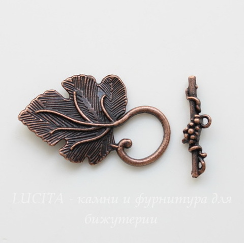 Замок - тоггл из 2х частей "Листик" 37х23 мм, 25 мм (цвет - античная медь)