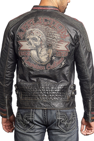 Affliction | Куртка кожаная мужская Built for Speed 110OW187 спина