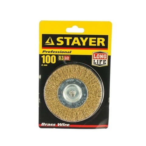 STAYER 100 мм, витая стальная латунированная проволока 0.3 мм, щетка дисковая для дрели, Professional (35114-100)