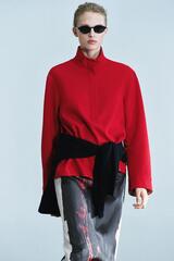 ZARA РУБАШКА С КОНТРАСТНЫМИ ДЕТАЛЯМИ ZW COLLECTION, КРАСНЫЙ