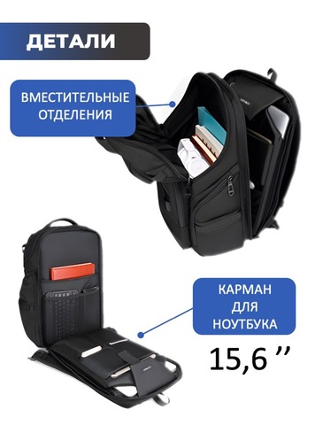 Картинка рюкзак городской Ozuko 9799 Black - 3