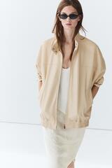 Massimo Dutti Кожаная куртка с эластичным низом, кремовый
