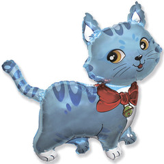 Шар F Мини-фигура, Милый котенок (голубой), 14''/34 см, 5 шт.