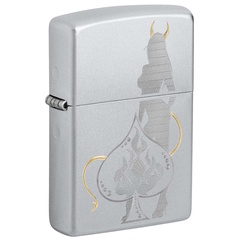 Фото Зажигалка ZIPPO Devilish Ace с покрытием Satin Chrome, латунь/сталь, серебристая, 38x13x57 мм