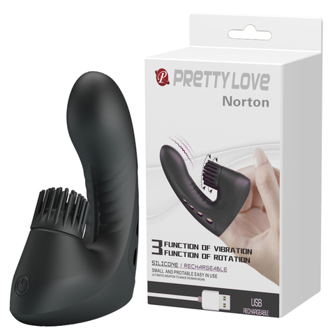 Вибронасадка на палец PrettyLove Norton с крутящейся клиторальной щеточкой