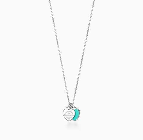 Подвеска из серебра 925 Tiffany 💠, 2 сердца с бриллиантом и  эмалью . В наличии