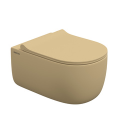 Berges 83211 Унитаз BERGES подвесной EGO XL матовый кашемир Rimless 54 см, сиденье EGO XL Slim SO матовый кашемир, микролифт , быстросъем фото