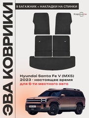 Коврики-трансформеры ЭВА в багажник с накладками на задние сидения для Hyundai Santa Fe V (MX5) 23-н.в., для 6-ти местного авто