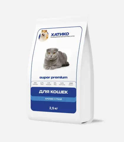 ХАТИКО Корм для взрослых кошек Super Premium кролик с уткой, 2,5кг