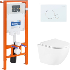 BelBagno Uno BB3105CHR/SC/BB002-80/BB014-SR-BIANCO Инсталляция с унитазом, сиденьем и клавишей смыва, цвет: белый фото