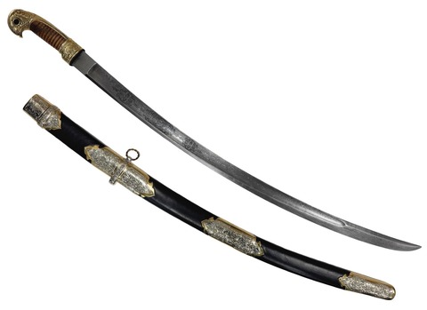 Шашка Баклановская офицерская наградная со знаком Св.Анны, обр.1838г. дамасская сталь, мельхиор, латунь