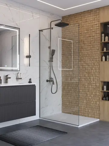 BelBagno UNO-L-1-TB-110-C-GM Душевая перегородка универсальная с односторонним входом, стекло прозрачное, профиль Оружейная сталь, 1100x2000 мм