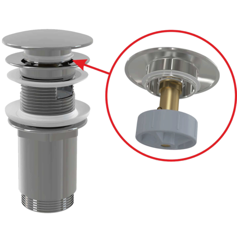 Alcaplast A392C Водослив для умывальника click/clack 5/4", цельнометаллический с большой заглушкой