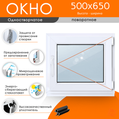 Пластиковое окно 500 х 650 ТермА Эком с поворотной створкой