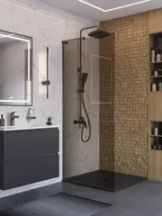 BelBagno UNO-L-1-TB-90-BR-GM Душевая перегородка универсальная с односторонним входом, стекло бронза, профиль Оружейная сталь, 900x2000 мм фото