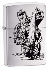 Фото Зажигалка ZIPPO Рыбак, с покрытием Brushed Chrome, латунь/сталь, серебристая, матовая, 36x12x56 мм