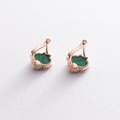 Серьги Trendy Gold mini клевер из золота 585 пробы с малахитом на английском замке