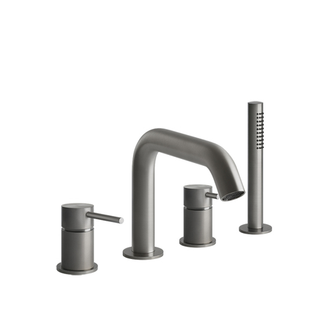 Gessi 316 54037#239 Смеситель для ванны на 4 отверстия, с переключателем, изливом и шлангом 1,50 м, цвет: steel brushed