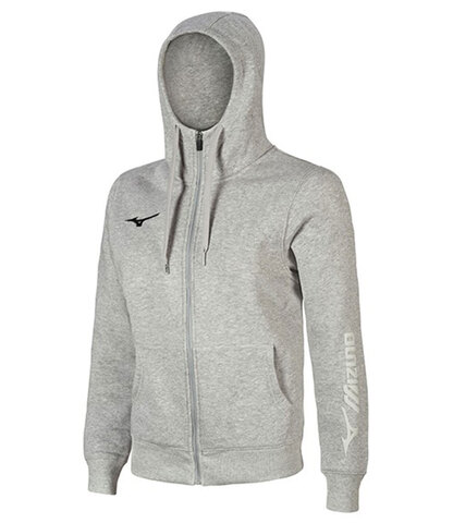 Женская толстовка с капюшоном Mizuno Sweat Fz Hoodie серая