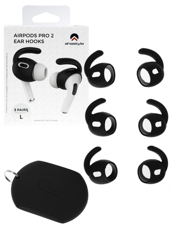 Комплект амбушюр с крючками и чехлом для Apple AirPods Pro 2 (L) (черный)