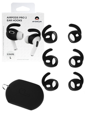 Комплект амбушюр с крючками и чехлом для Apple AirPods Pro 2 (L) (черный)