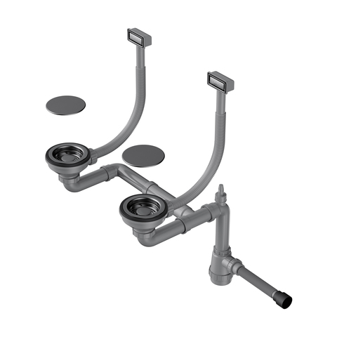 Omoikiri WK-2C-GM 4956498 Арматура для двухчашевых моек с прямоугольными переливами и декоративными элементами для корзины, вороненая сталь