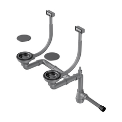Omoikiri WK-2C-GM 4956498 Арматура для двухчашевых моек с прямоугольными переливами и декоративными элементами для корзины, вороненая сталь фото