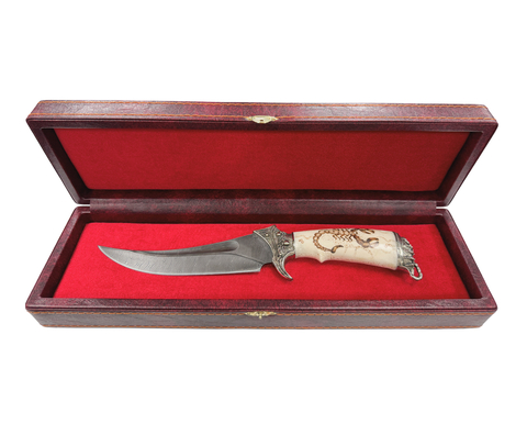 Подарочный нож Корсар (Скорпион), дамасская сталь, рукоять из кости рога лося