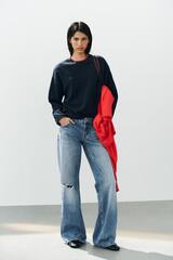 ZARA МЯГКАЯ ТОЛСТОВКА С КОНТРАСТНОЙ ПОЛОСКОЙ, СИНИЙ