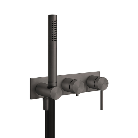 Gessi 316 54038#707 Встраиваемый смеситель для ванны, автомат переключатель ванна-душ, держатель неподвижный (внешняя часть), цвет: brushed black metal pvd