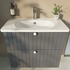 VitrA Root Groove 69438 Тумба 80 см с круглой раковиной, 2 ящика, матовый серый фото