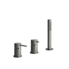 Gessi 316 54043#239 Смеситель для ванны на 3 отверстия наполнение через слив-перелив с переключателем, убирающаяся душевая лейка, цвет: steel brushed фото