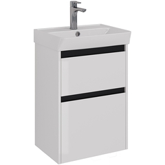 Lemark COMBI LM03C50T-black Тумба 50 см под 1 раковину, подвесная/напольная, 2 ящика, цвет планки: Чёрный, цвет корпуса, фасада: Белый глянец фото