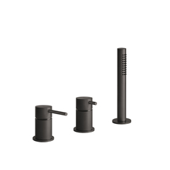 Gessi 316 54043#707 Смеситель для ванны на 3 отверстия наполнение через слив-перелив с переключателем, убирающаяся душевая лейка, цвет: brushed black metal pvd фото