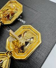 Серьги клипсы YSL из латуни с подвесками каплями, вставки жёлтое муранское стекло