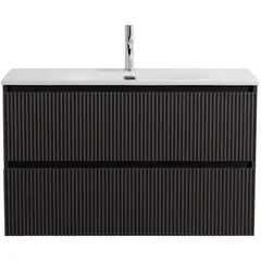 BelBagno UNO-MINI-1000-2C-SO-GSO База под раковину подвесная с фрезеров. ручк. по всей длине фасада с двумя выкатн. ящ.,Темно-Серый Мат.,1000x395x608 фото