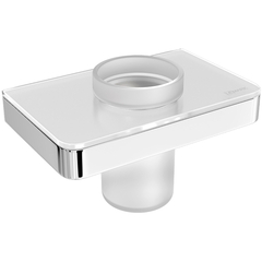 Lemark GLASS LINE 9731034 Стакан для зубных щеток с держателем, полка 17,5х11 см, хром/белое стекло фото