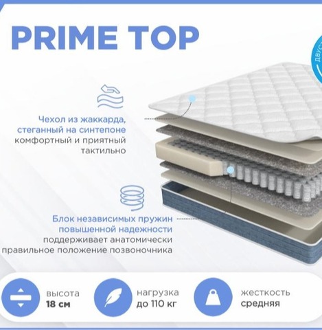 Матрас Sontery by Askona Prime Top 90x200х18, средний/средний