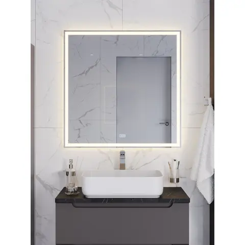 BelBagno SPC-GRT-800-800-LED-3000K-TCH-WARM Зеркало с встроенным светильником, сенсорным выключателем и подогревом, 12V, 220-240V, 800x30x800