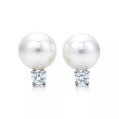 Серьги из белого золота 18kс бриллиантами и жемчугом, Tiffany 💎Signature pearls