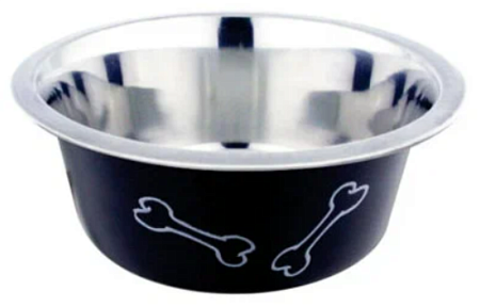 Homepet Color миска для домашних животных металлическая черная Косточки 0,9 л