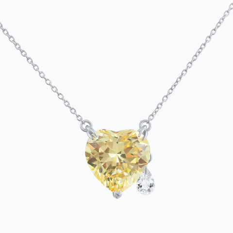 Серебряное колье с желтым фабулитом (Fancy Vivid Yellow) огранки сердце с подвеской