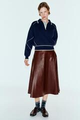 ZARA СВИТЕР ПОЛО С КОНТРАСТНОЙ ОКАНТОВКОЙ, ЧЕРНИЛЬНО-СИНИЙ