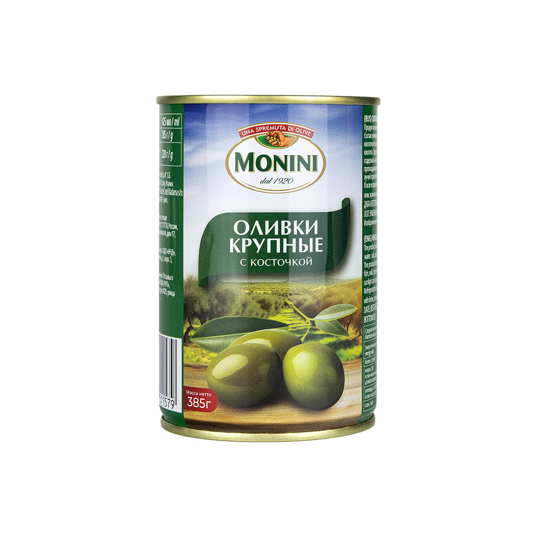 Оливки Monini крупные c косточкой, 385 г