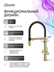 Смеситель Lemark Зенит Zenith LMF-1676S-BRGN для кухни с гибким изливом, с подключением к фильтру питьевой воды