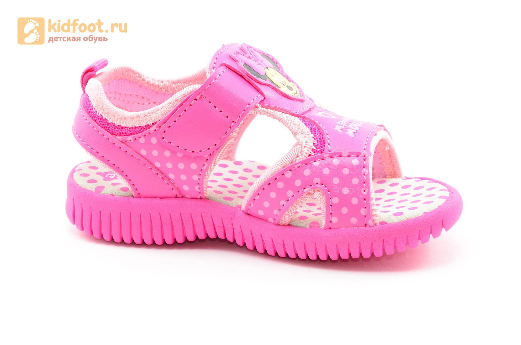 Босоножки Минни Маус (Minnie Mouse) на липучке для девочек, цвет розовый белый