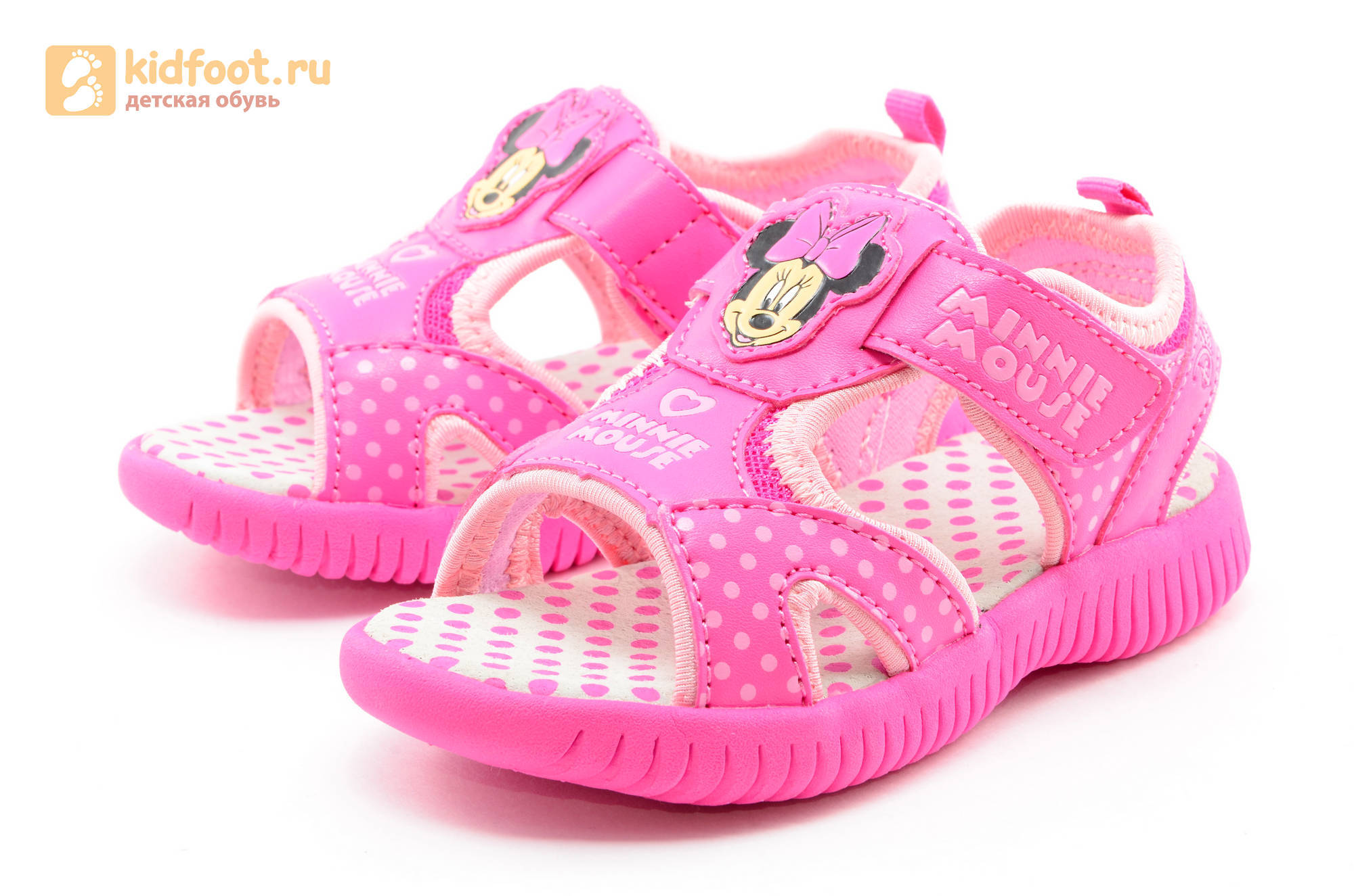 Босоножки Минни Маус (Minnie Mouse) на липучке для девочек, цвет розовый белый