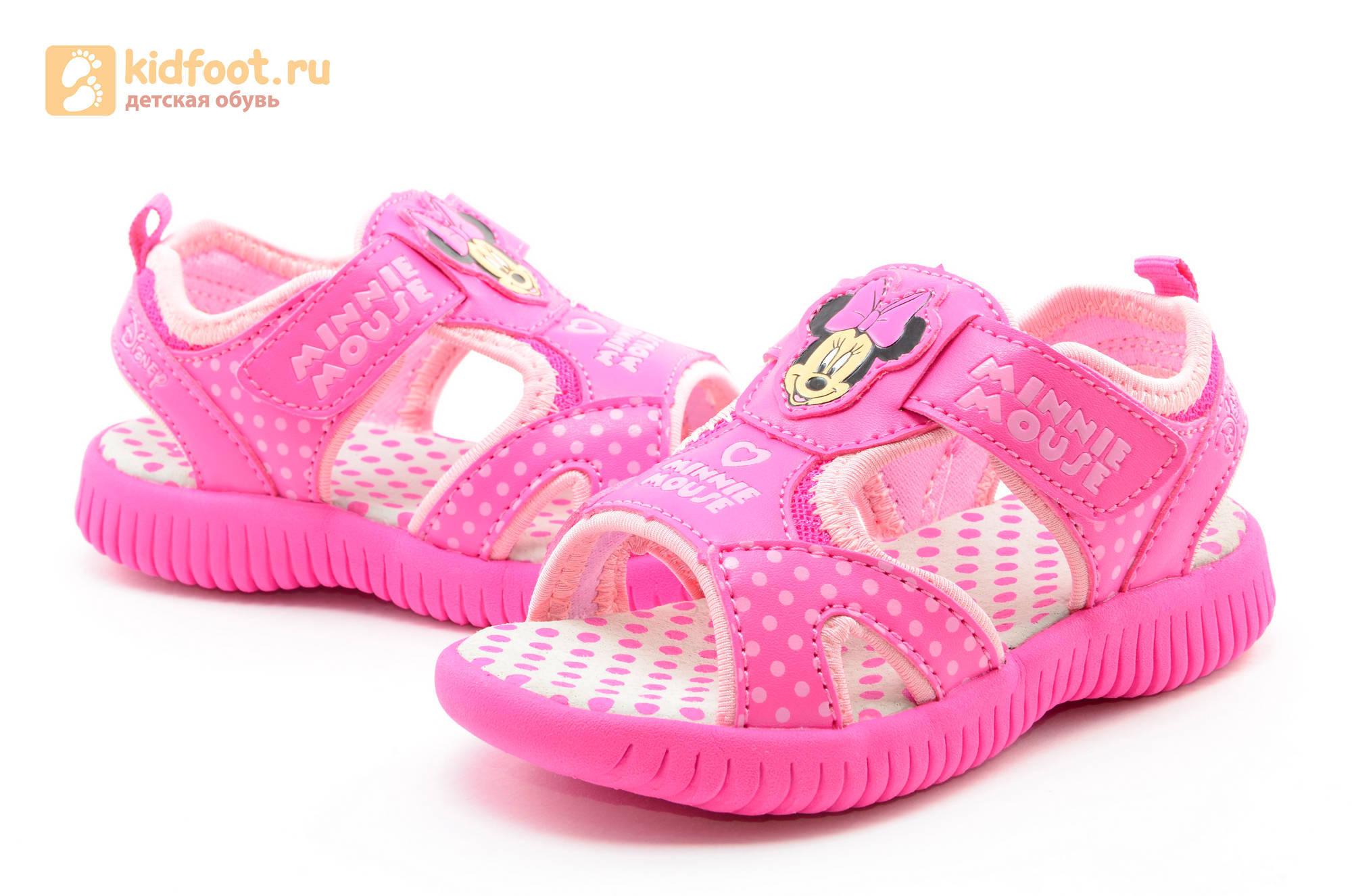 Босоножки Минни Маус (Minnie Mouse) на липучке для девочек, цвет розовый белый