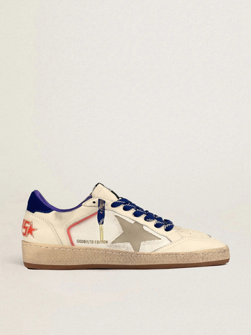 Ball Star in cream leather with grey star and a blue heel tab